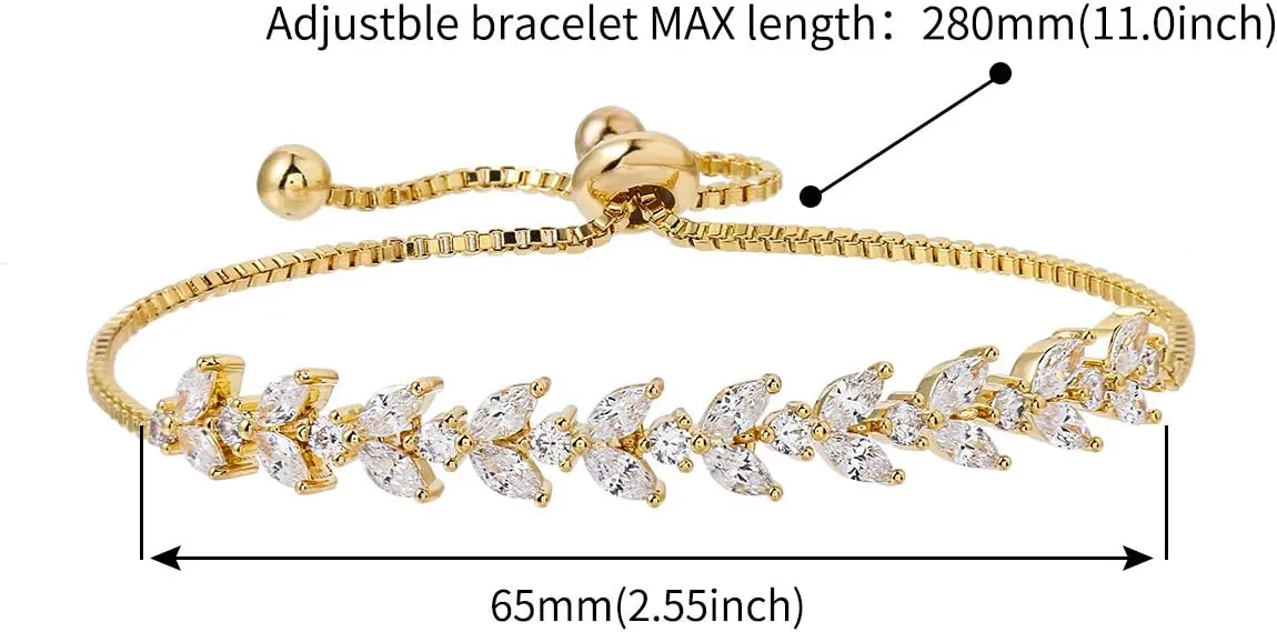 Adjustable Bridal Wedding Tennis Bracelets for Women, Marquise Teardrop Cubic Zirconia Jewelry Chain Bracelet for Party Prom
