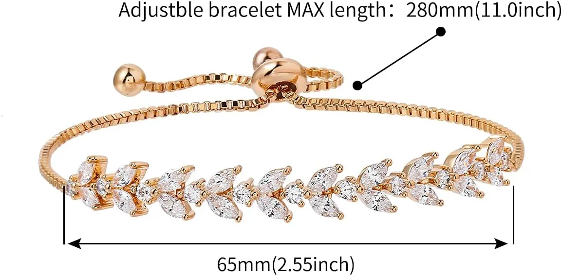 Adjustable Bridal Wedding Tennis Bracelets for Women, Marquise Teardrop Cubic Zirconia Jewelry Chain Bracelet for Party Prom
