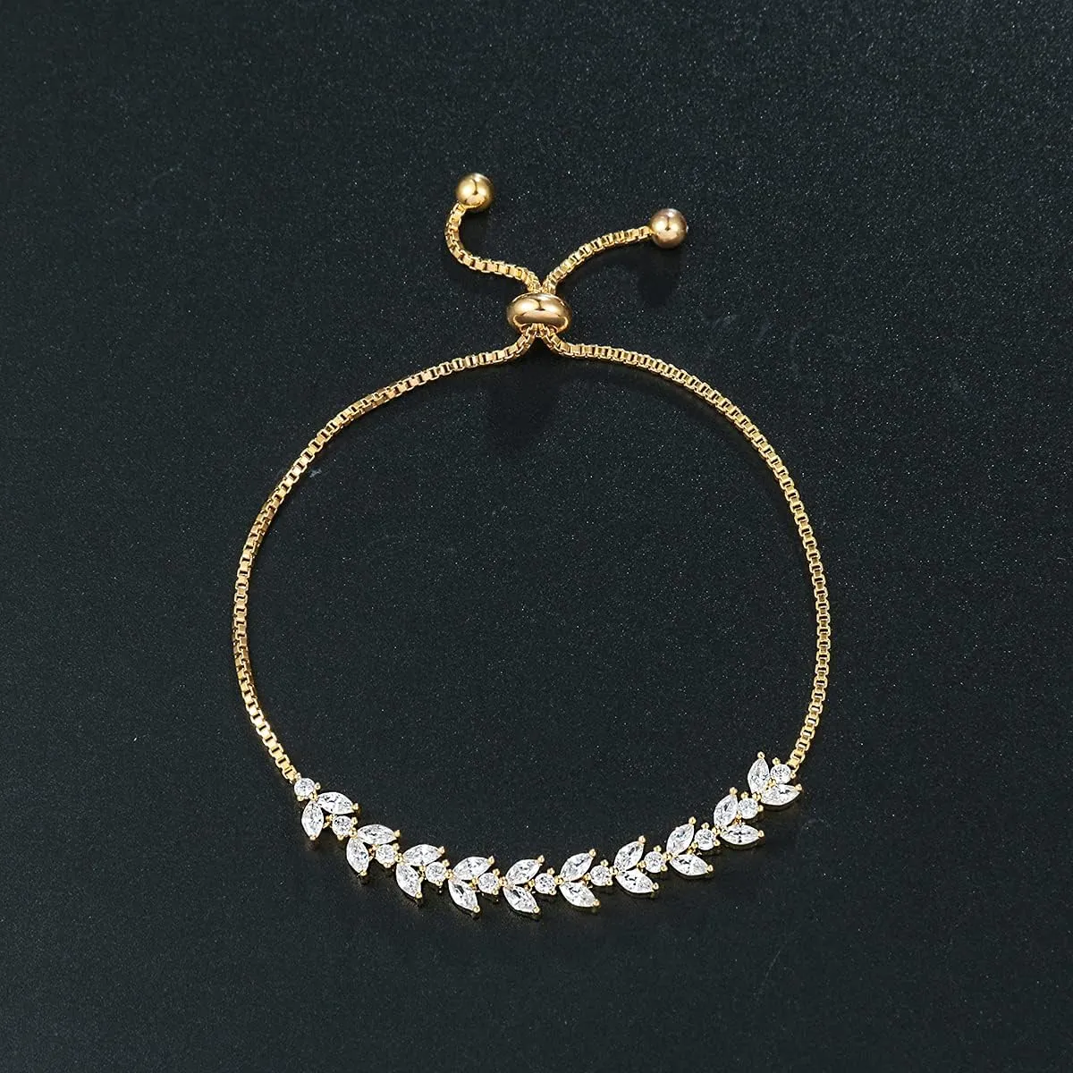 Adjustable Bridal Wedding Tennis Bracelets for Women, Marquise Teardrop Cubic Zirconia Jewelry Chain Bracelet for Party Prom