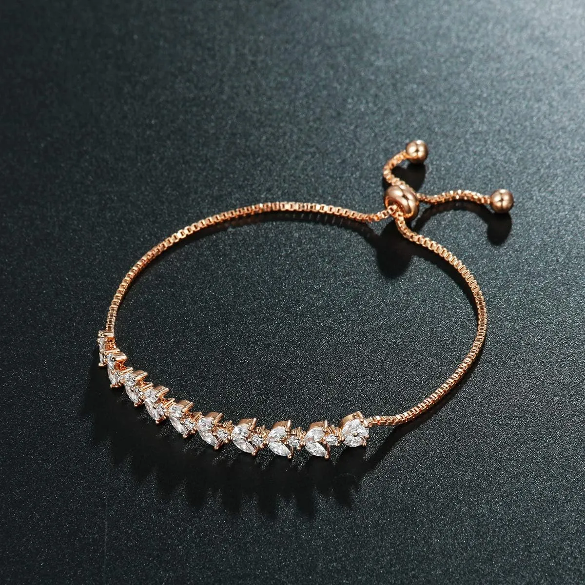 Adjustable Bridal Wedding Tennis Bracelets for Women, Marquise Teardrop Cubic Zirconia Jewelry Chain Bracelet for Party Prom