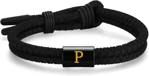 Adjustable Silicone Braided Rope Initial Bracelet for Men Women, Stainless Steel A-Z Letter Charm Bracelets, Waterproof Sports Rubber Bracelet Jewelry Gifts