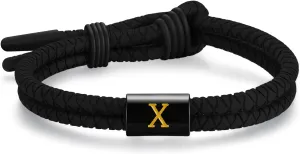 Adjustable Silicone Braided Rope Initial Bracelet for Men Women, Stainless Steel A-Z Letter Charm Bracelets, Waterproof Sports Rubber Bracelet Jewelry Gifts