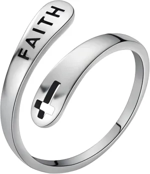 Adjustable Sterling Silver Cross Ring, Faith Engraved Inspirational Women'S Vintage Design