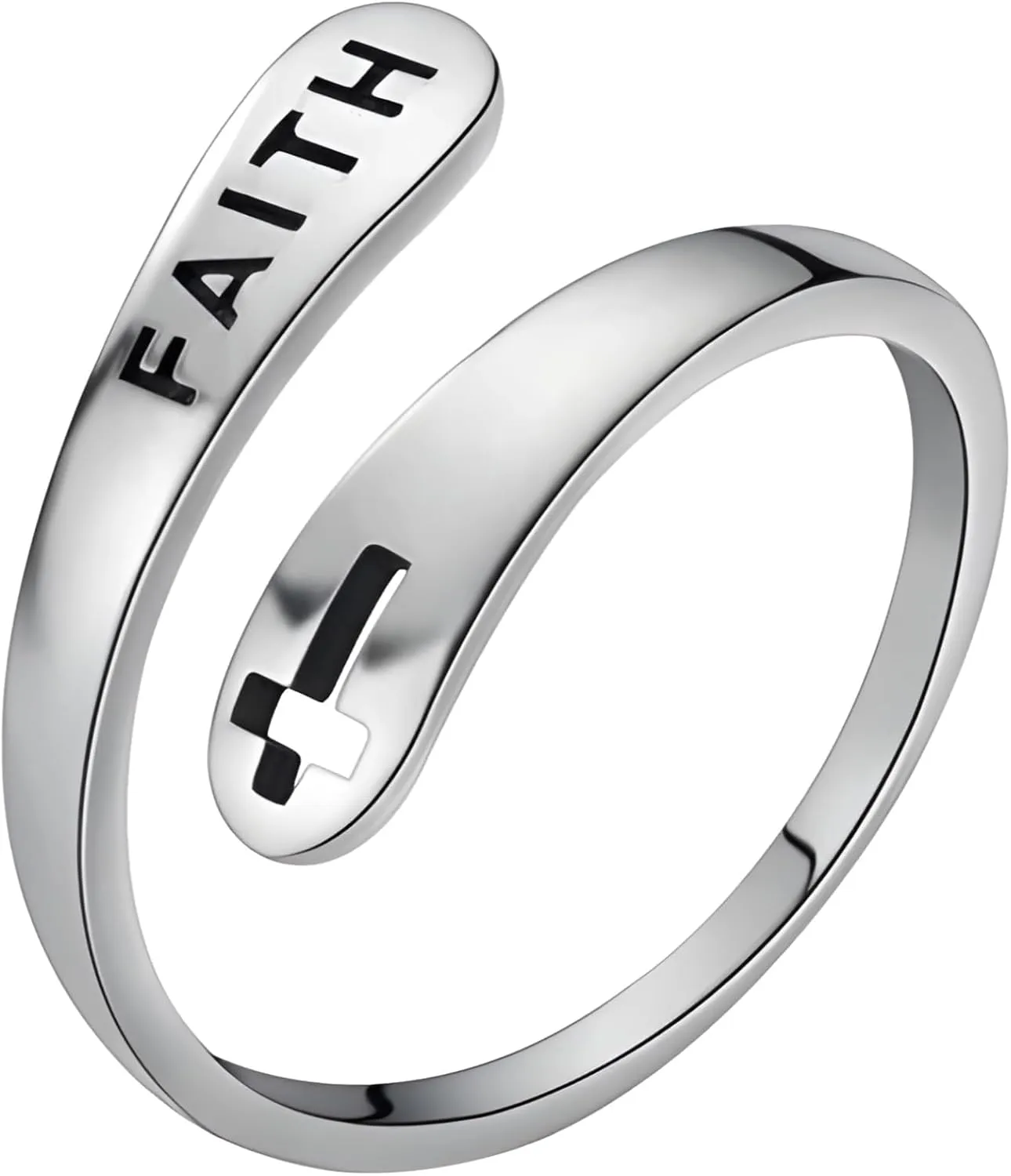 Adjustable Sterling Silver Cross Ring, Faith Engraved Inspirational Women'S Vintage Design