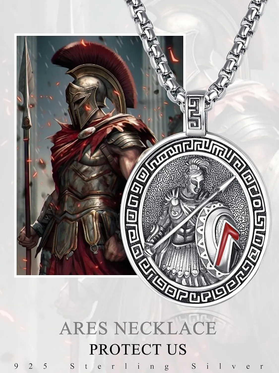 ADMETUS 925 Sterling Silver Greek God Necklaces, Amulet Pendant Necklace, Greek Mythology Protection Jewelry Gifts for Men with 2.5mm 22" 2" Rolo Chain