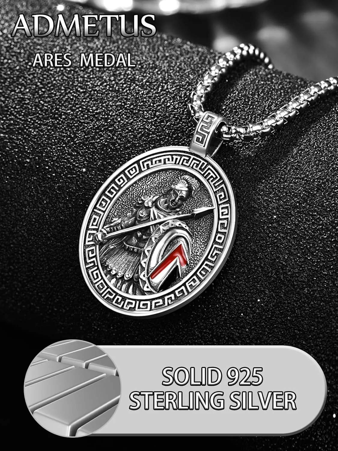 ADMETUS 925 Sterling Silver Greek God Necklaces, Amulet Pendant Necklace, Greek Mythology Protection Jewelry Gifts for Men with 2.5mm 22" 2" Rolo Chain