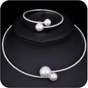 Adzoni Pearl Jewelry Set Wedding Necklace Bracelet Earrings Set Costume Accessories Birthday Tea Party Gif for Women