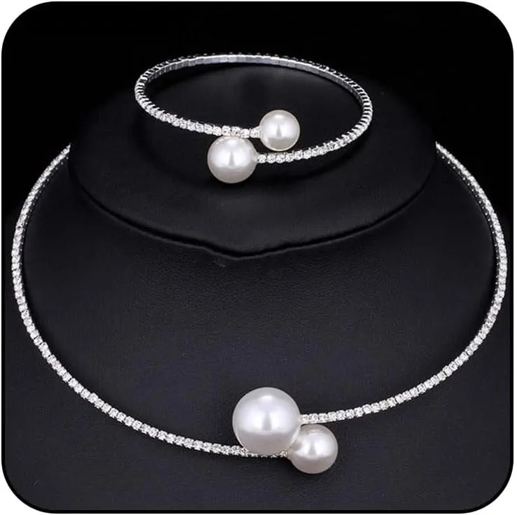 Adzoni Pearl Jewelry Set Wedding Necklace Bracelet Earrings Set Costume Accessories Birthday Tea Party Gif for Women
