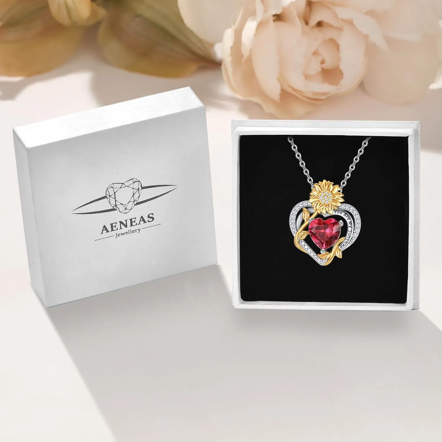 AENEAS You Are My Sunshine Necklace Sunflower Birthstone Necklaces 925 Sterling Silver Heart Pendant Jewelry Women Gift for Birthday Mother's Day Gifts for Birthday Mothers Day Christmas Anniversary
