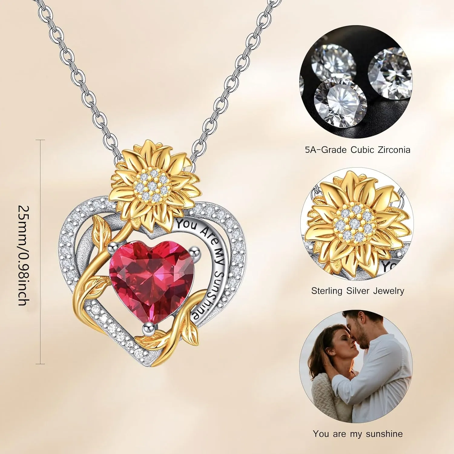AENEAS You Are My Sunshine Necklace Sunflower Birthstone Necklaces 925 Sterling Silver Heart Pendant Jewelry Women Gift for Birthday Mother's Day Gifts for Birthday Mothers Day Christmas Anniversary
