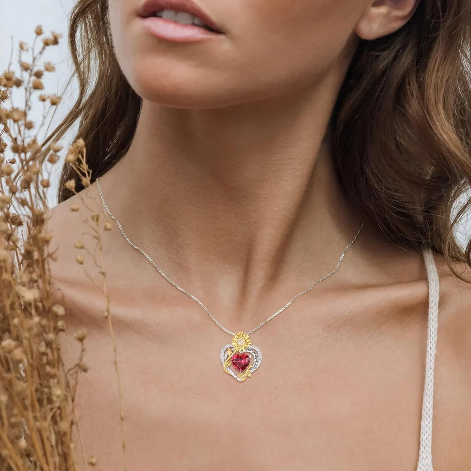 AENEAS You Are My Sunshine Necklace Sunflower Birthstone Necklaces 925 Sterling Silver Heart Pendant Jewelry Women Gift for Birthday Mother's Day Gifts for Birthday Mothers Day Christmas Anniversary