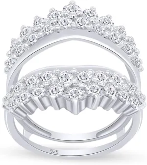 AFFY 4 Carat Round Cut Cubic Zirconia Double Row Solitaire Enhancer Guard Ring in 14k White Gold Over Sterling Silver