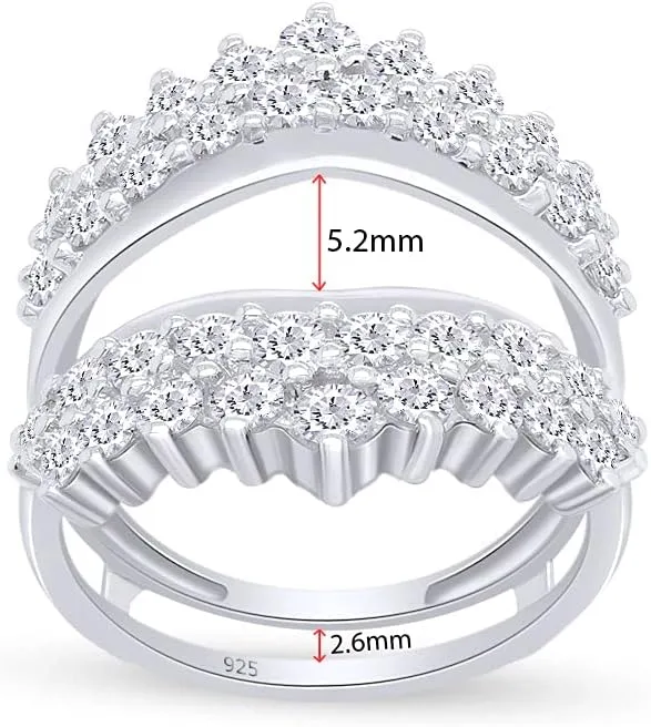 AFFY 4 Carat Round Cut Cubic Zirconia Double Row Solitaire Enhancer Guard Ring in 14k White Gold Over Sterling Silver