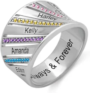 AILIN Personalized Mother Rings With 1-5 Family Names 925 Sterling Silver Gold/Rose Gold Custom Birthstone Rings Mothers Day Daughter Jewelry Birthday Gifts For Women Grandma