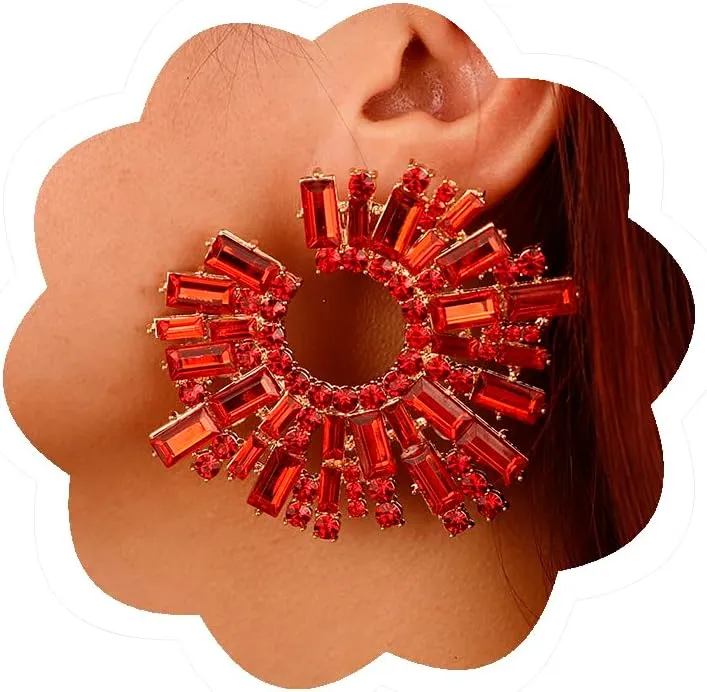 Aimimier Bohemian Full Rhinestone Big Stud Earrings Sunflower Crystal Statement Earrings Prom Party Festival Jewelry for Women
