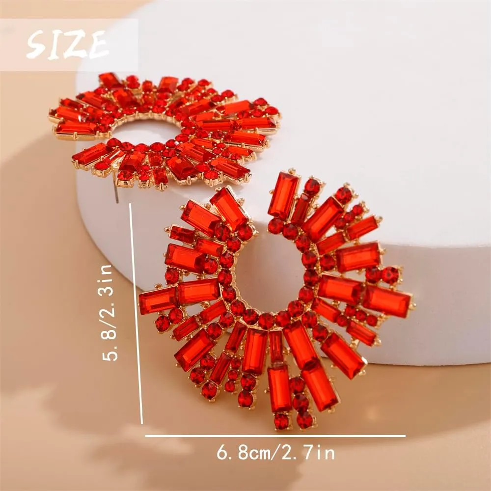 Aimimier Bohemian Full Rhinestone Big Stud Earrings Sunflower Crystal Statement Earrings Prom Party Festival Jewelry for Women