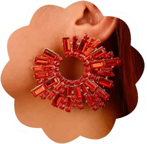 Aimimier Bohemian Full Rhinestone Big Stud Earrings Sunflower Crystal Statement Earrings Prom Party Festival Jewelry for Women