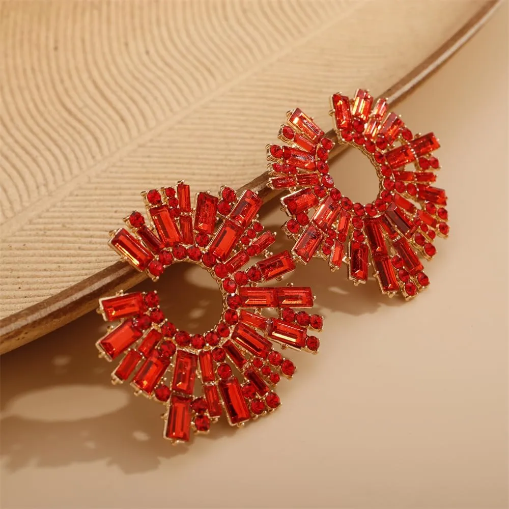 Aimimier Bohemian Full Rhinestone Big Stud Earrings Sunflower Crystal Statement Earrings Prom Party Festival Jewelry for Women