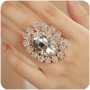 Aimimier Boho Big Oval Crystal Ring for Women Golden Flower Statement Ring