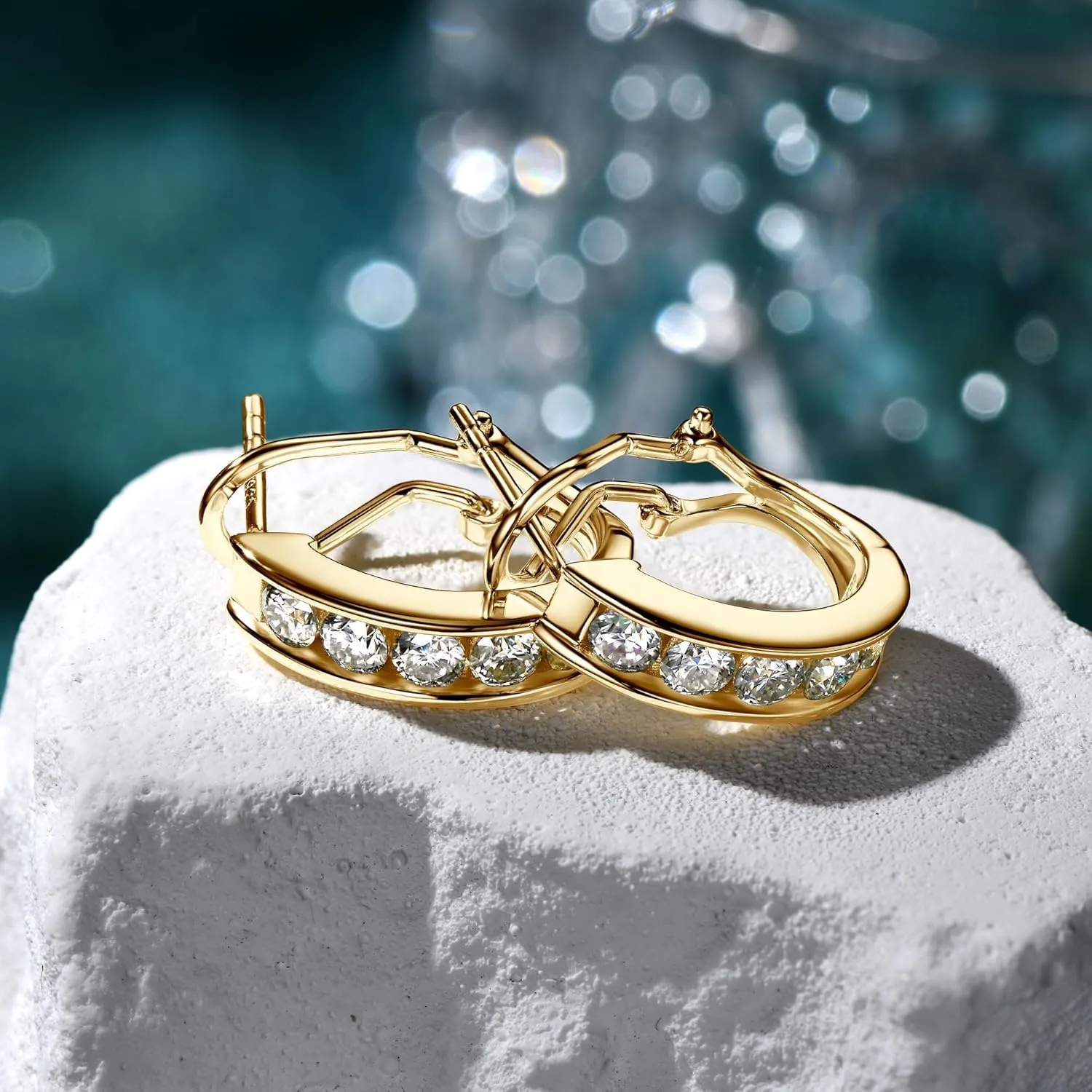 AINUOSHI Moissanite Hoop Earrings for Women Channel-Set J-Hoop Earrings 1 Carat (CTW) Lab Created Gold Plated 925 Sterling Silver Half Hoops Huggie Omega Back Earrings