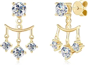 AINUOSHI Moissanite Stud Earrings with Triple Stones Dangle Drop Ear Jacket Earrings for Women 925 Sterling Silver Two Wear Style Standalone Stud Earrings and Dangle Charm Ear Jacket Combined Sets