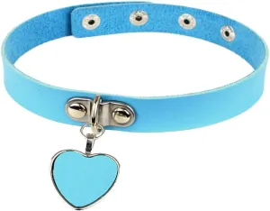 AKOAK Fashion Cool Rock Style Steampunk Punk Goth Heart-Shape Pendant Link PU Leather Collar Choker Necklace(Light Blue)