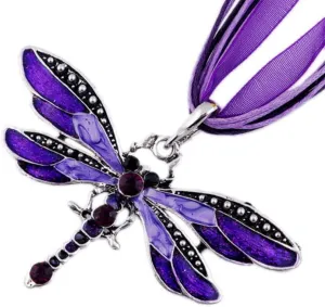 AKOAK Fashion Creative Bohemian Jewelry Ethnic Multi-layer Chain Colorful Enamel Dragonfly Pendant NecklacePurple
