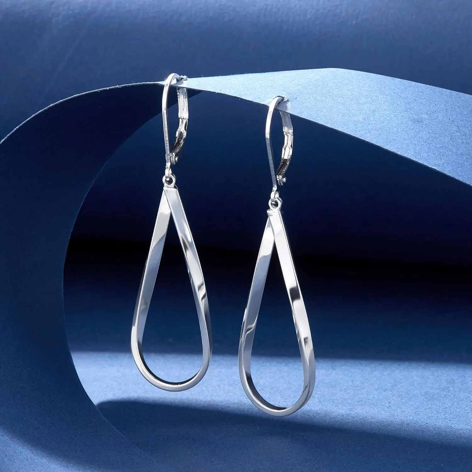 ALEXCRAFT 925 Sterling Silver Teardrop Leverback Earrings for Women Trendy Waterdrop Drop Twisted Dangle Earrings Jewelry 14K Gold Plated Hypoallergenic Boho Leverback Dangle Earring