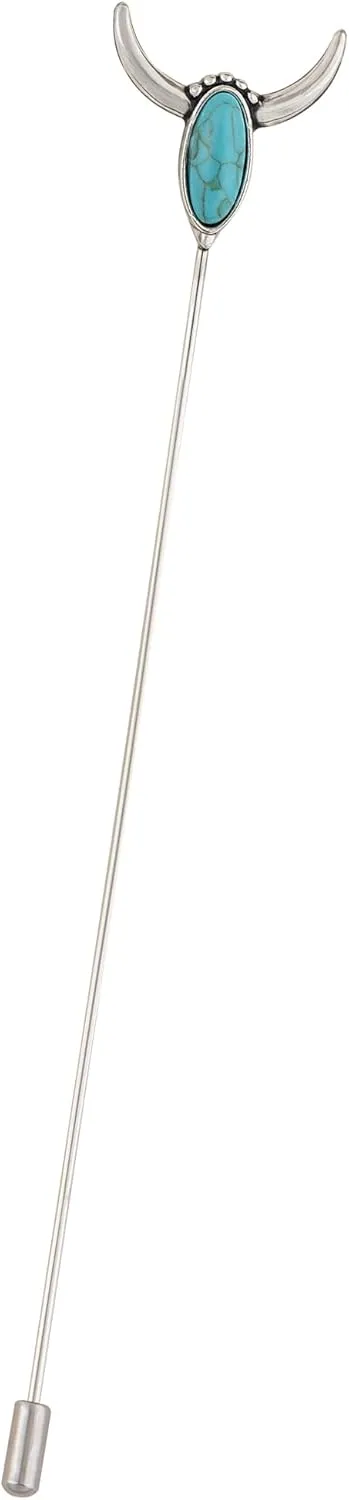 Alilang Women's Vintage Turquoise Longhorn Hatpin Set Jewelry For Hats 5in, Scarves, And Cardigans, Lapel Stick Pack Of 1
