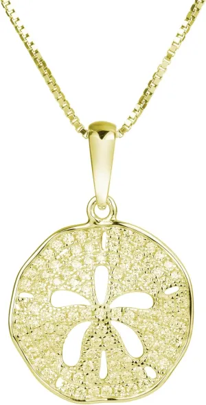 Aloha Jewelry Company 925 Sterling Silver Sand Dollar Cubic Zirconia Pave Sea Life Charm Necklace Pedant with 18" Box Chain, Nickle Free Hypoallergenic for Sensitive Skin, with Gift Box