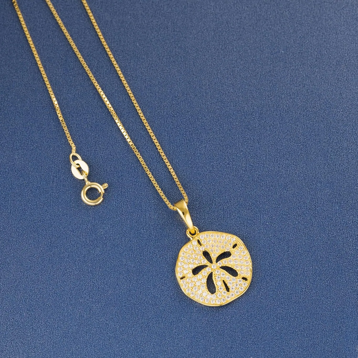 Aloha Jewelry Company 925 Sterling Silver Sand Dollar Cubic Zirconia Pave Sea Life Charm Necklace Pedant with 18" Box Chain, Nickle Free Hypoallergenic for Sensitive Skin, with Gift Box
