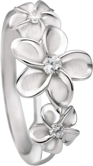 Aloha Jewelry Company Sterling Silver CZ Hawaiian Triple Plumeria Flower Ring (7)