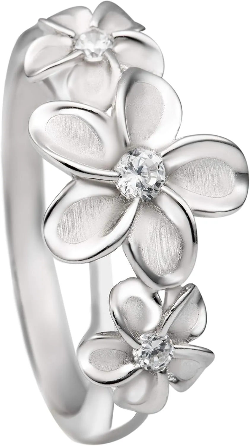 Aloha Jewelry Company Sterling Silver CZ Hawaiian Triple Plumeria Flower Ring (7)