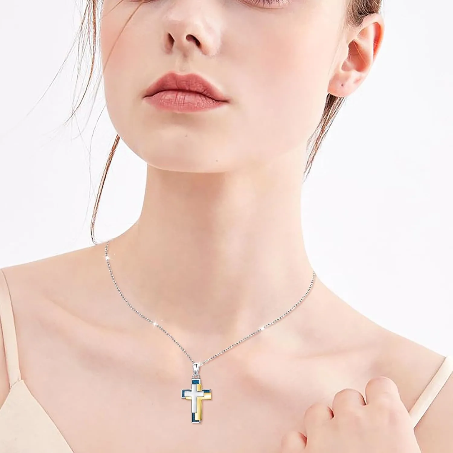 Alphm Faith Cross Necklace for Women 925 Sterling Silver Mustard Seed Cross Triple Cross Pendant Necklaces Christian Faith Jewelry for Mom Wife Daughter