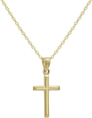 Amanda Rose Collection 14K Yellow Gold Petite Cross Pendant Necklace on a 14K Gold Chain| 14K Yellow Gold 18 or 20 inch Chain Necklaces for Women