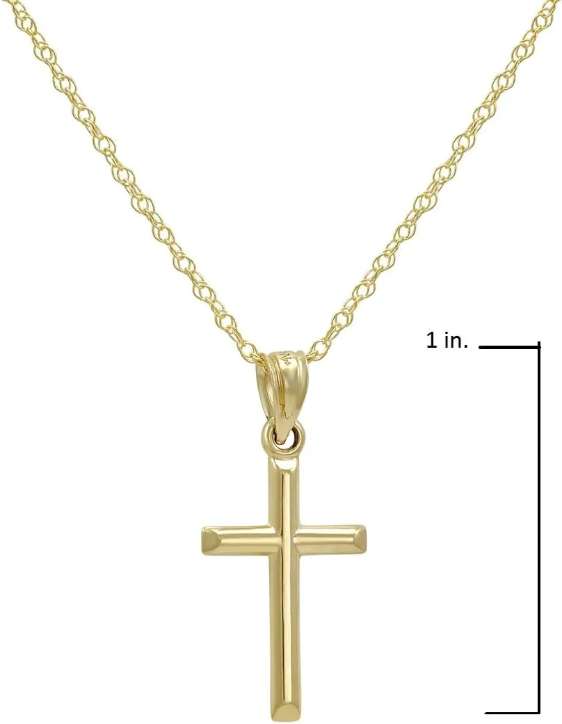 Amanda Rose Collection 14K Yellow Gold Petite Cross Pendant Necklace on a 14K Gold Chain| 14K Yellow Gold 18 or 20 inch Chain Necklaces for Women