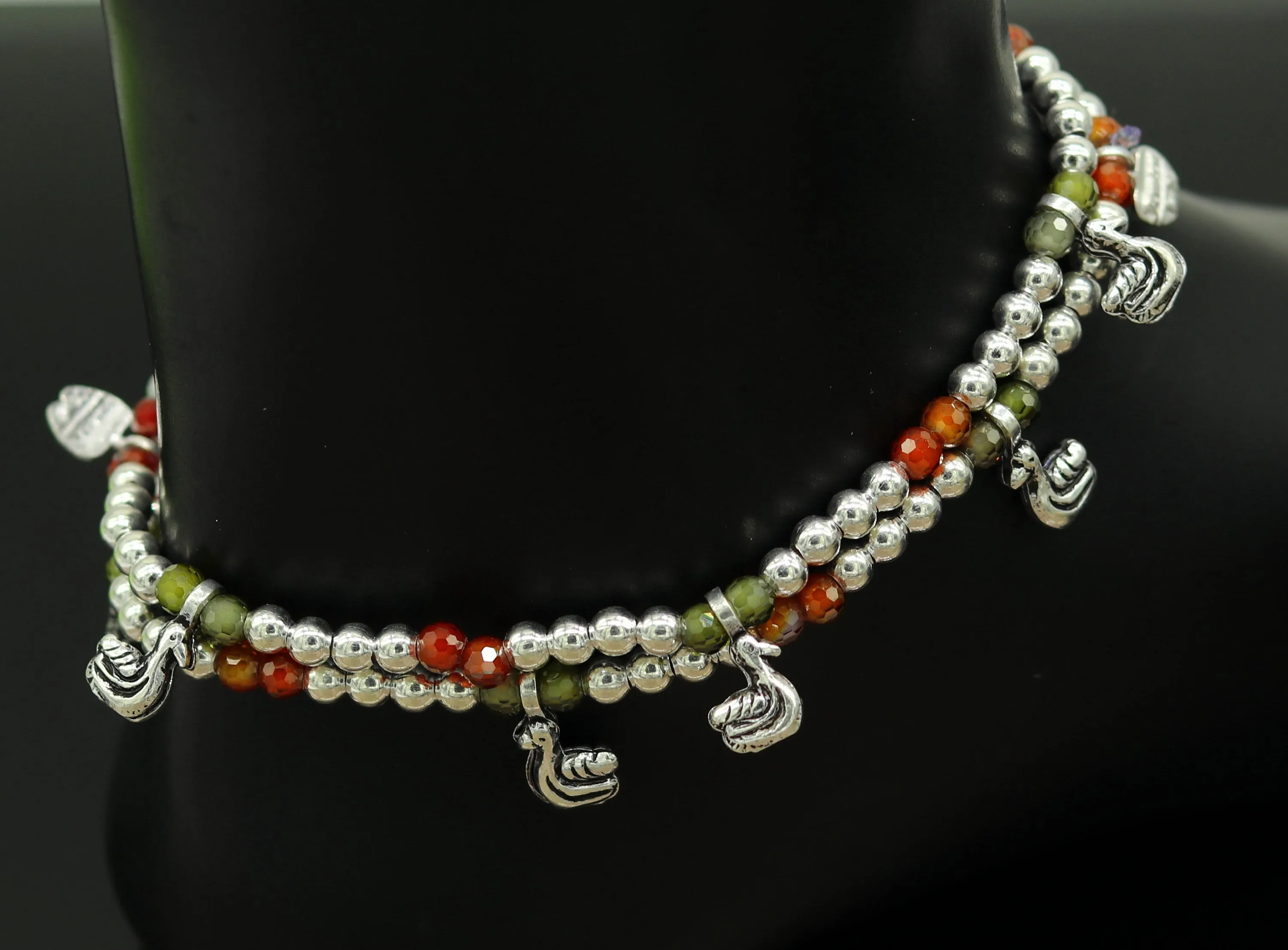 Amazing silver handmade beaded adjustable ankle bracelet, excellent belly dance jewelry, customized personalized gifting nank208