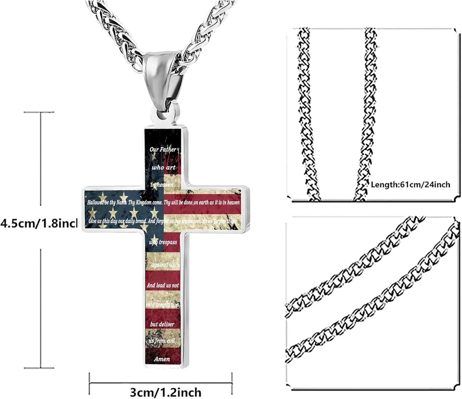 American Flag Bible Cross Pendant Necklace Christian Religious Jewelry Men's Women's