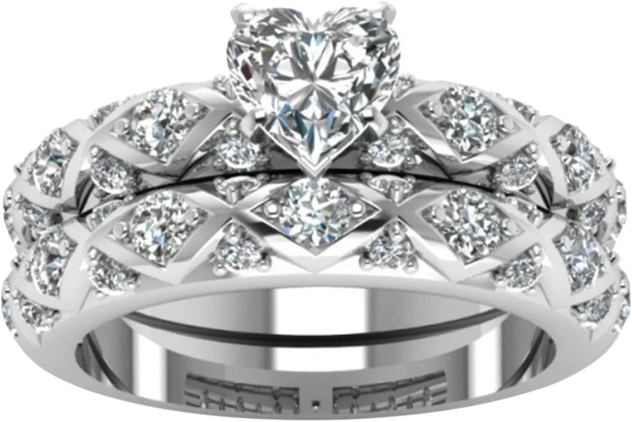 American Full Pattern Peach and Heart Couple Diamonds Inlaid European Zircon Ring Diamonds Micro-Inlaid Rings Big Ring (Sliver, 5)