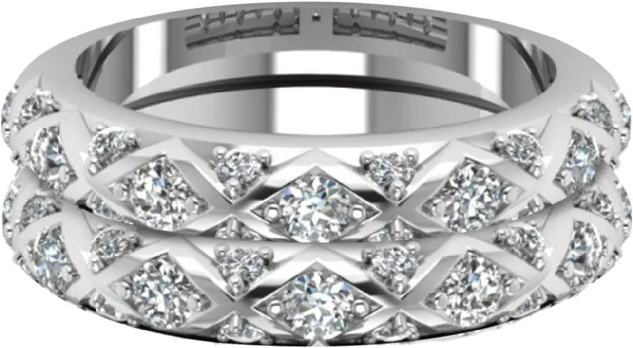American Full Pattern Peach and Heart Couple Diamonds Inlaid European Zircon Ring Diamonds Micro-Inlaid Rings Big Ring (Sliver, 5)