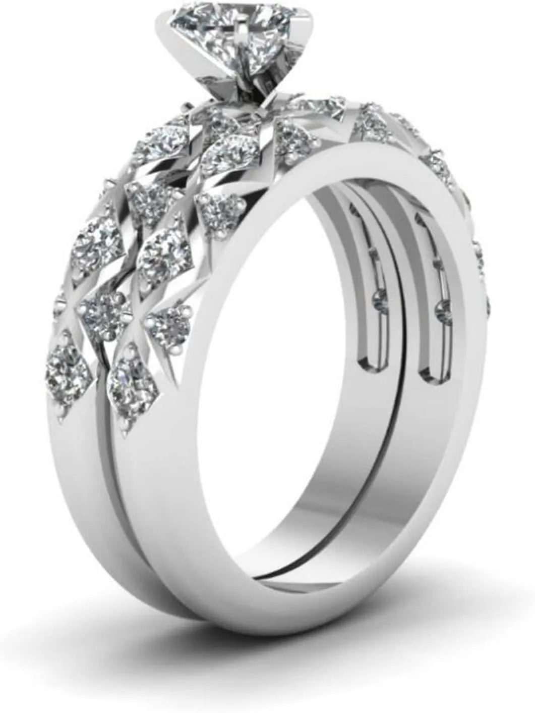 American Full Pattern Peach and Heart Couple Diamonds Inlaid European Zircon Ring Diamonds Micro-Inlaid Rings Big Ring (Sliver, 5)