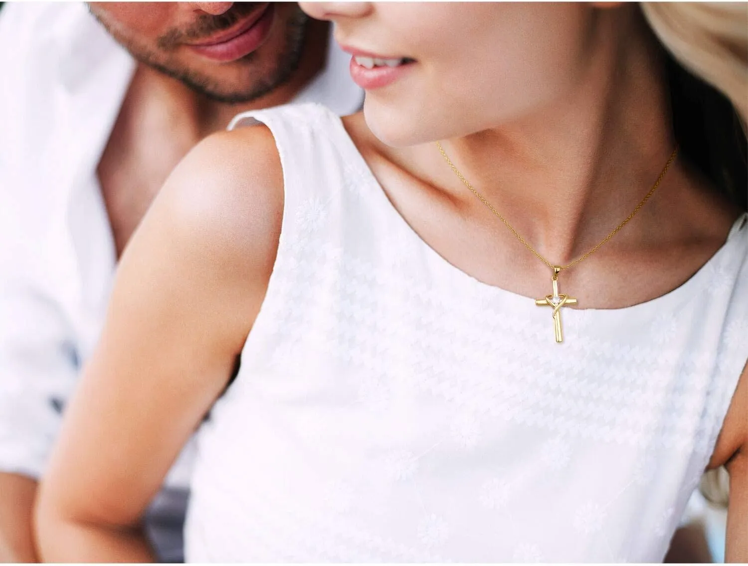 AmorAime 925 Sterling Silver Cross Necklace for Women Men 5A CZ Birthstone Necklaces 14K Gold Plated or Rose Gold Necklace for Easter or Mother's Day