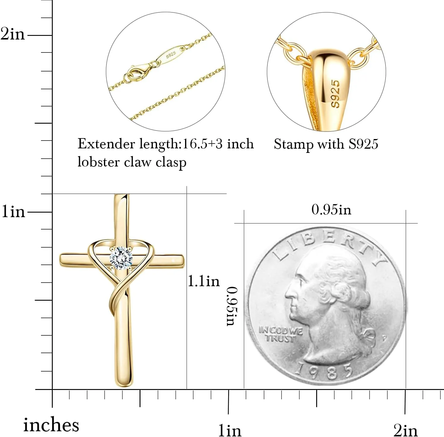AmorAime 925 Sterling Silver Cross Necklace for Women Men 5A CZ Birthstone Necklaces 14K Gold Plated or Rose Gold Necklace for Easter or Mother's Day