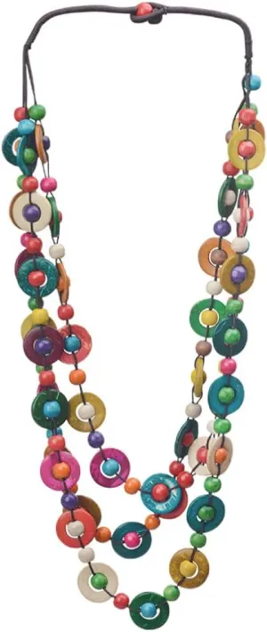 Amosfun Retro Decor Shell Necklace Vintage Decor Colorful Layered Wood Beaded Necklace Coconuts Shell Bohemian Style Necklace for Women Boho Decor Bead Necklace Bohemian Decor