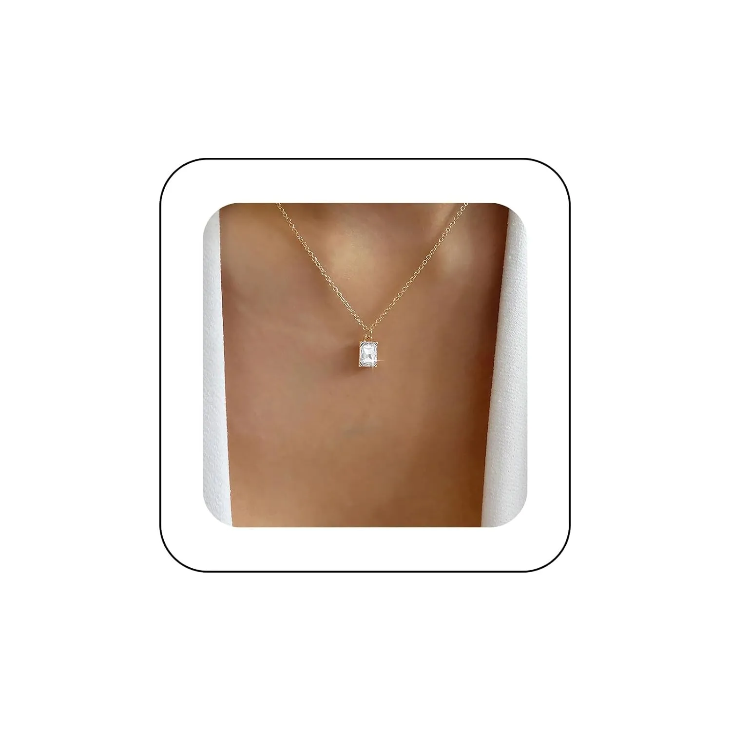 Andelaisi Boho Crystal Choker Necklace Gold Square Crystal Necklace Choker Vintage Crystal Gemstone Pendant Necklace Chain Geometric Cz Crystal Square Necklace Jewelry for Women