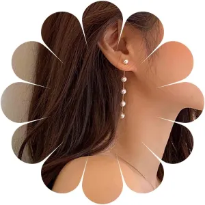 Andelaisi Boho Long Pearl Tassel Earrings Gold Long Tassel Pearl Chain Earrings Vintage Pearl Tassel Long Earrings Wedding Bridal Pearl Charm Earrings Jewelry for Women