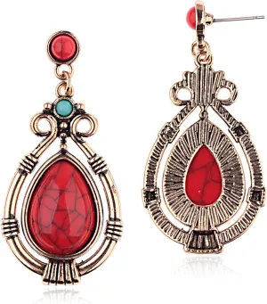 ANDPAI Handmade Lightweight Bohemian Vintage Gold Silver Reconstructed Turquoise Gemstone Pear TearDrop Dangle Earrings for Women Girls Statement Jewelry Gifts