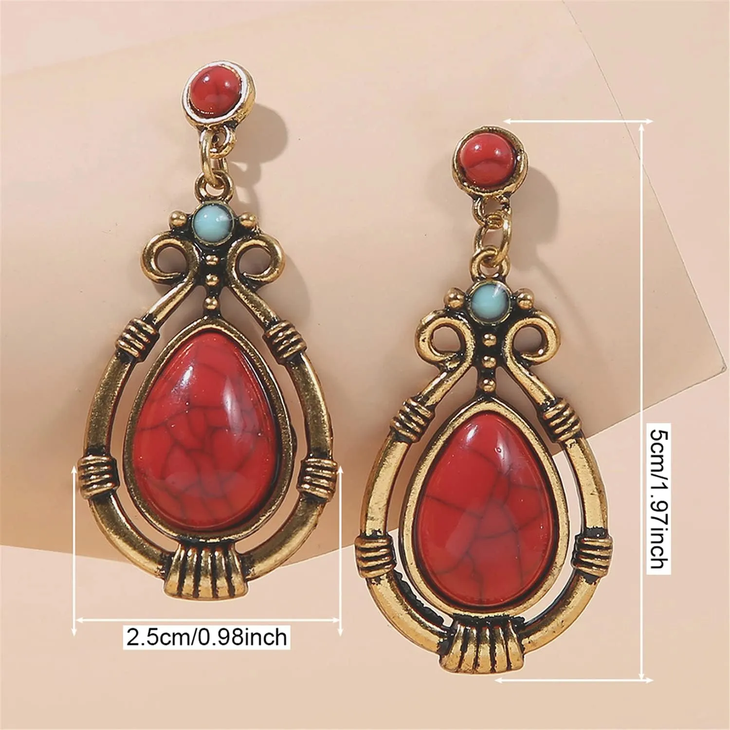 ANDPAI Handmade Lightweight Bohemian Vintage Gold Silver Reconstructed Turquoise Gemstone Pear TearDrop Dangle Earrings for Women Girls Statement Jewelry Gifts