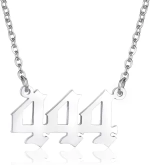 Angel Number Necklace Stainless Steel Old English Numerology Jewelry 111 222 333 444 555 666 777 888 999 Lucky Number Minimalist Pendant for Women