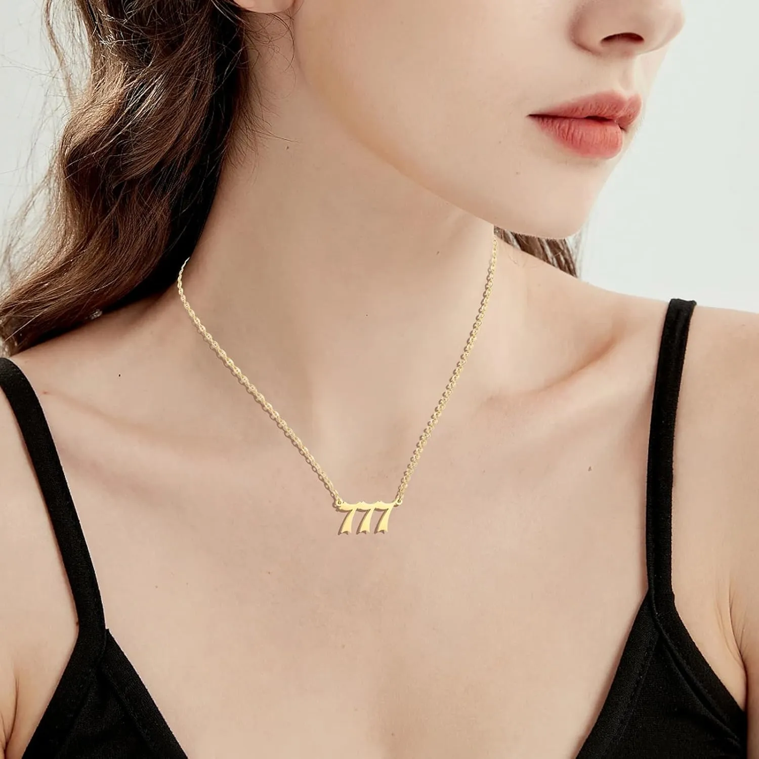 Angel Number Necklace Stainless Steel Old English Numerology Jewelry 111 222 333 444 555 666 777 888 999 Lucky Number Minimalist Pendant for Women